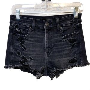 American Eagle Outfitters Hi-Rise Shortie Black Distressed Denim Jean Shorts 4